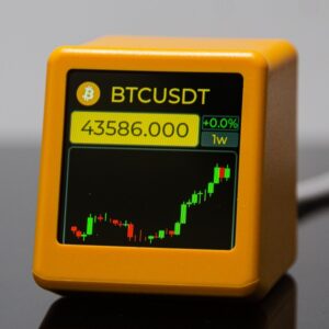 micro display showing bitcoin price